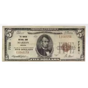 $5 1929 Small brown seal Small National Bank Notes 1800-1