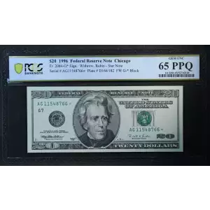 $20 1996 blue-Green seal. Small Size $20 Federal Reserve Notes 2084-G*
