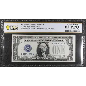 $1 1928-B blue seal. Small Silver Certificates 1602