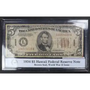 $5 1934-A brown seal Emergency Notes Issued During WW2 2302 (4)