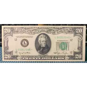 $20 1950 blue-Green seal. Small Size $20 Federal Reserve Notes 2059-L*