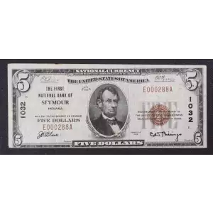 $5 1929 Small brown seal Small National Bank Notes 1800-1 (2)