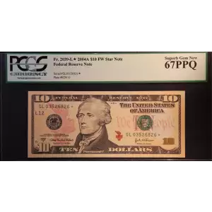 $10 2004-A. Treasury seal. Small Size $10 Federal Reserve Notes 2039-L*