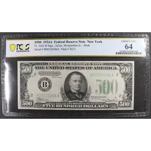 $500 1934-A.  High Denomination Notes 2202-B