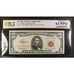 $5 1963 red seal. Small Legal Tender Notes 1536