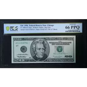 $20 1996 blue-Green seal. Small Size $20 Federal Reserve Notes 2084-G*