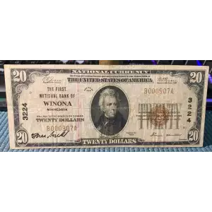 $20 1929 small brown seal. Small National Bank Notes 1802-1