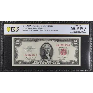 $2 1953-A red seal. Small Legal Tender Notes 1510