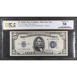 $5 1934-D blue seal. Small Silver Certificates 1654*