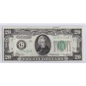 $20 1934-B. blue-Green seal. Small Size $20 Federal Reserve Notes 2056-G