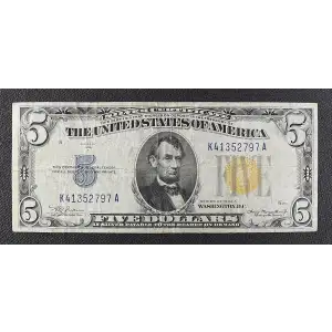 $5 1934-A yellow seal Emergency Notes Issued During WW2 2307