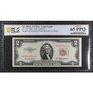 $2 1953-A red seal. Small Legal Tender Notes 1510