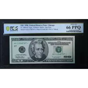 $20 1996 blue-Green seal. Small Size $20 Federal Reserve Notes 2084-G*