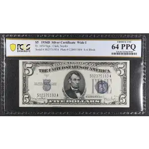$5 1934-D blue seal. Small Silver Certificates 1654