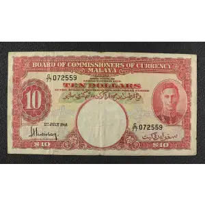 10 Dollars 1.7.1941 (1945), 1941-1942 (1945) Issue  Malaya 13 (3)