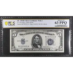 $5 1934-D blue seal. Small Silver Certificates 1654