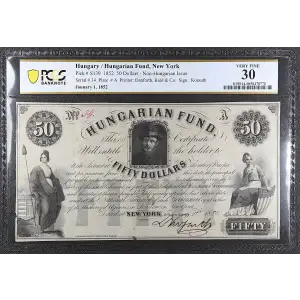 50 Dollars 2.2.1852; 1.7.1852, 1852 ISSUE  Hungary S139