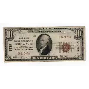 $10 1929 small brown seal. Small National Bank Notes 1801-1