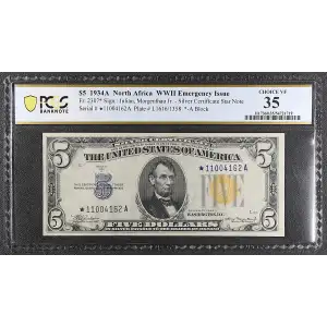 $5 1934-A yellow seal Emergency Notes Issued During WW2 2307*