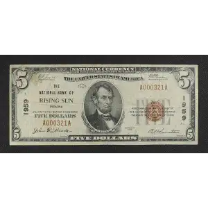 $5 1929 Small brown seal Small National Bank Notes 1800-1