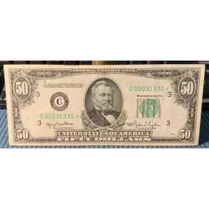 $50 1950 blue-Green seal. Small Size $50 Federal Reserve Notes 2107-C*