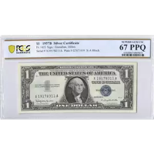 $1 1957-B blue seal. Small Silver Certificates 1621