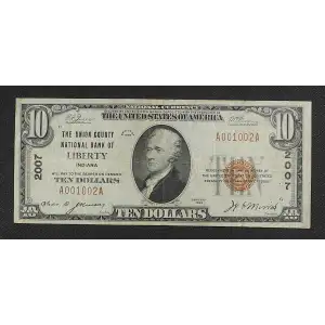 $10 1929 small brown seal. Small National Bank Notes 1801-1