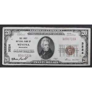 $20 1929 small brown seal. Small National Bank Notes 1802-1 (3)