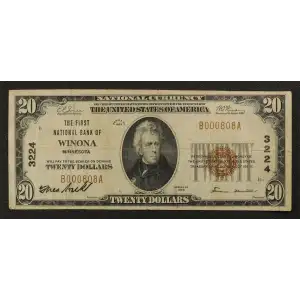 $20 1929 small brown seal. Small National Bank Notes 1802-1 (3)