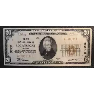 $20 1929 small brown seal. Small National Bank Notes 1802-1