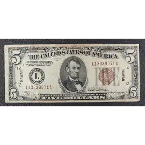 $5 1934 brown seal Emergency Notes Issued During WW2 2301m