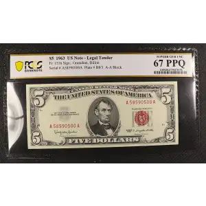 $5 1963 red seal. Small Legal Tender Notes 1536 (2)