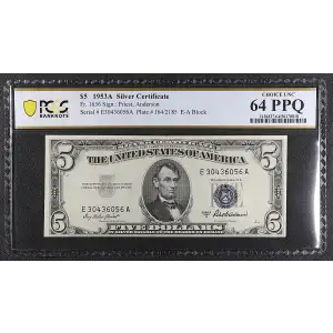 $5 1953-A blue seal. Small Silver Certificates 1656