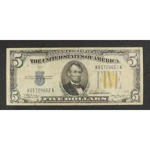 $5 1934-A yellow seal Emergency Notes Issued During WW2 2307